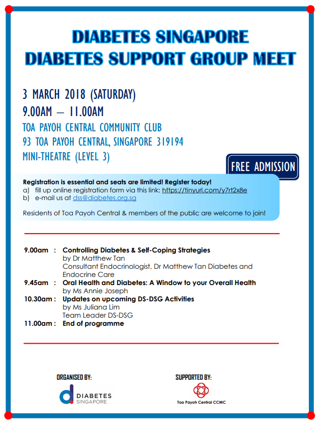 Diabetes Singapore Diabetes Support Group Meet 3rd March 2018